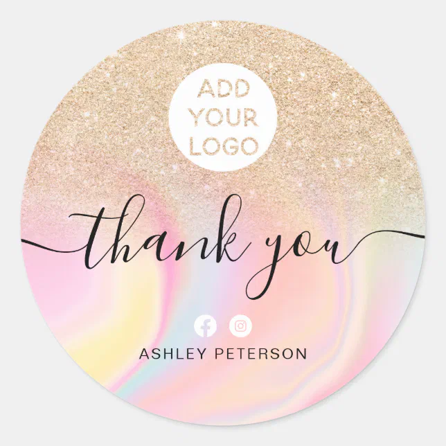 Thank you chic gold glitter marble media logo classic round sticker ...