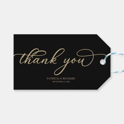 Thank You _ Chic Gold Script Black Wedding Gift Tags