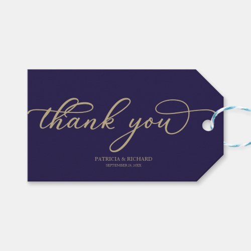 Thank You _ Chic Gold Script Navy Blue Wedding Gift Tags
