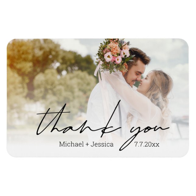 thank you  chic handwriting wedding day photo  magnet (Horizontal)