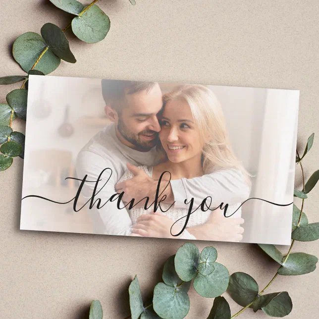 thank you chic handwriting wedding photo note card | Zazzle