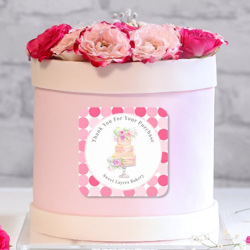 Thank You Chic Layered Cake With Roses Bakery Square Sticker