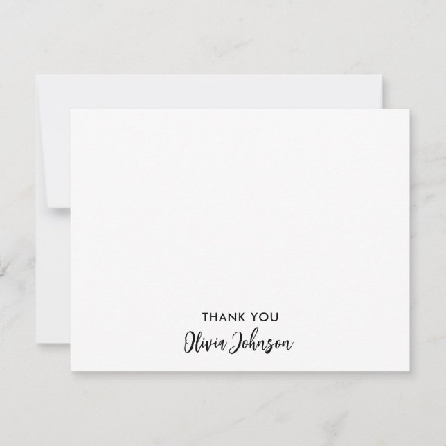 Thank You Chic Monogram Name White Flat Note Card (Front)