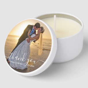 thank you,chic script wedding photo trendy mini candle favors