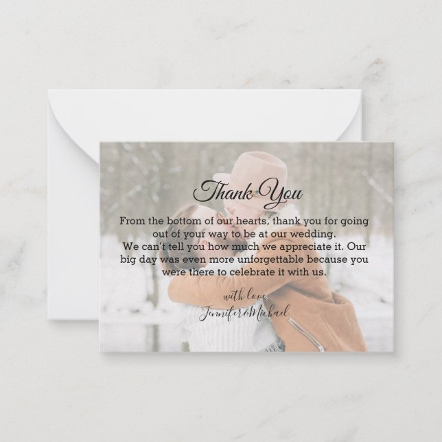 thank you,chic winter wedding photo budget note card (Front)