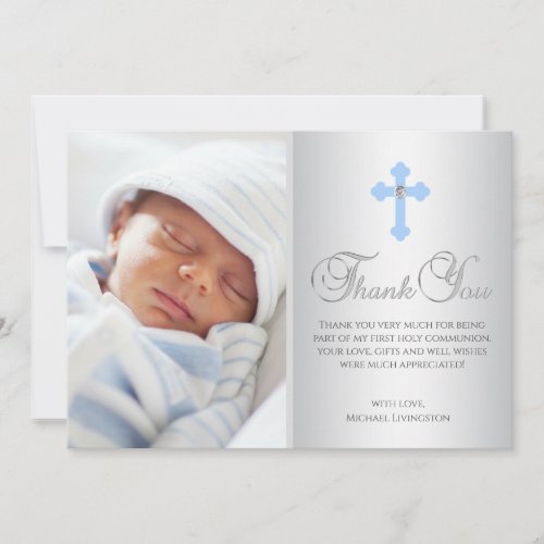 THANK YOU Christening Communion Cross Blue BOY
