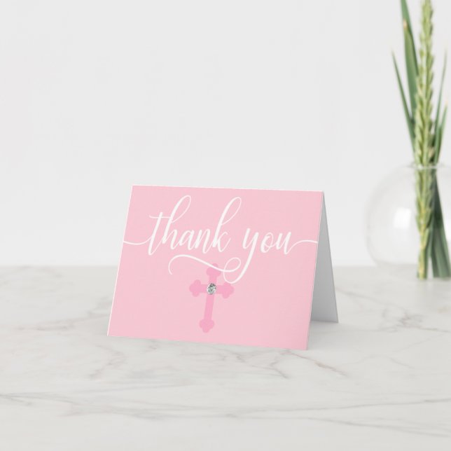 THANK YOU Christening Communion Pink Girl | BLANK Card (Front)