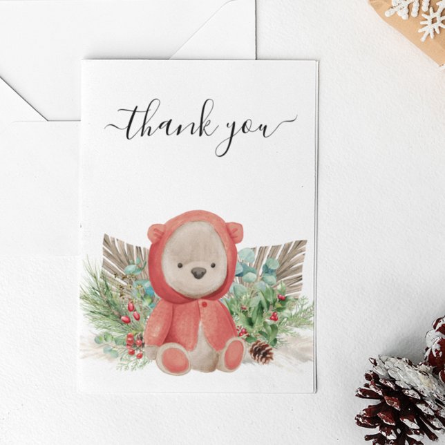 Thank you Christmas Baby Bear Shower Boho  Note Card (Creator Uploaded)