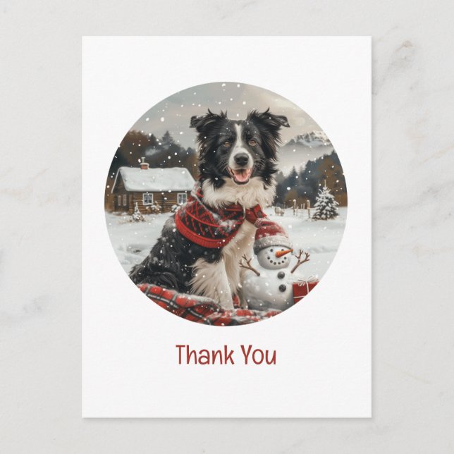 Thank You Christmas Border Collie Dog Snowman Postcard (Front)