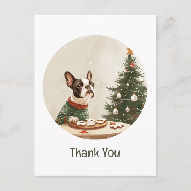 Thank You Christmas Boston Terrier Dog Postcard (Front)