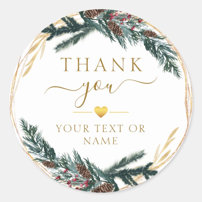 Thank you! Christmas Botanical   Classic Round Sticker (Front)