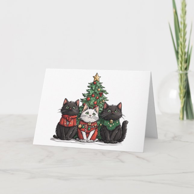Thank You Christmas Cats Holiday Tree Card (Front)