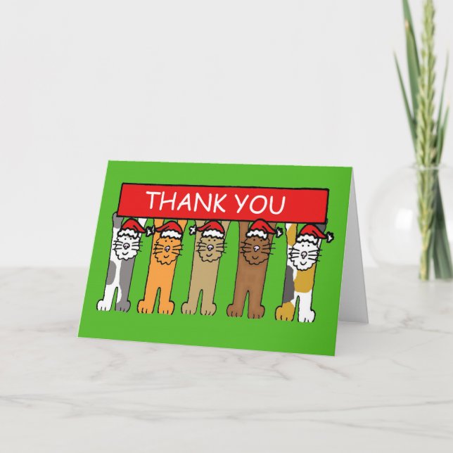Thank you Christmas Cats in Santa Hats Card (Front)