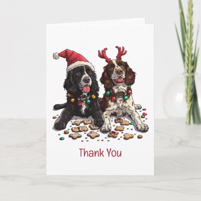 Thank You Christmas Cocker Spaniel Dogs Card (Front)