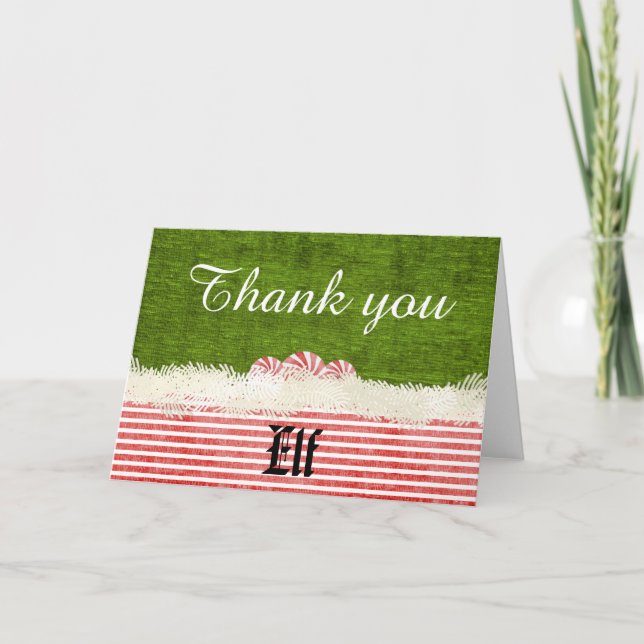 "Thank You" Christmas Elf Theme Green/Red/white Thank You Card (Front)