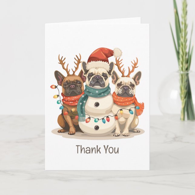 Thank You Christmas French Bulldog Reindeer Dogs Card (Front)