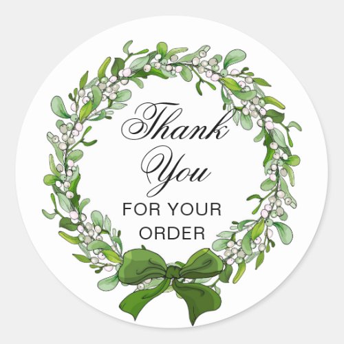 Thank You Christmas Holiday Floral Elegant Script Classic Round Sticker