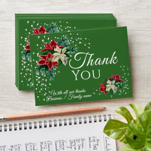 Thank You Christmas Poinsettia Green Cash Gift  Envelope