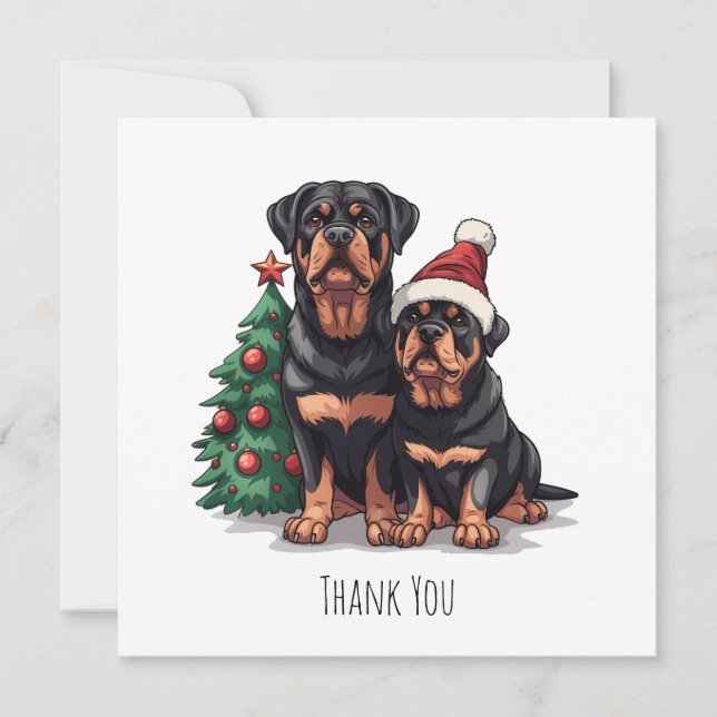 Thank You Christmas Rottweiler Dog Christmas Tree Card (Front)