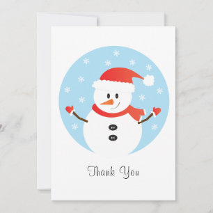 Thank You Christmas Snowman Snowflakes Red Card