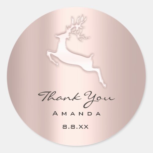 Thank You Christmas Winter  Rose Drip Reindeer Classic Round Sticker