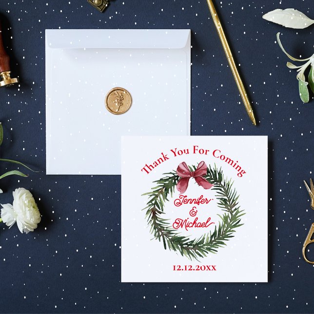 thank you christmas wreath red green wedding  note card (Creator Uploaded)