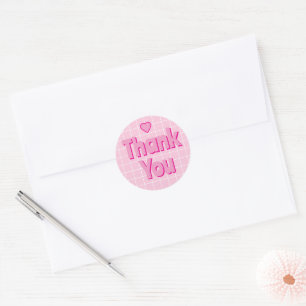 Thank You Chunky Pink With White Grid Classic Round Sticker