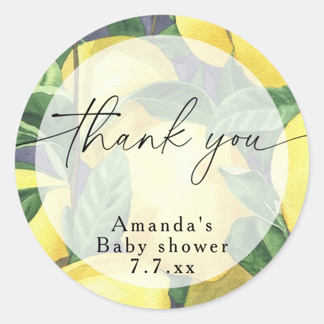 Thank you - Citrus Lemon - Baby shower Classic Round Sticker (Front)