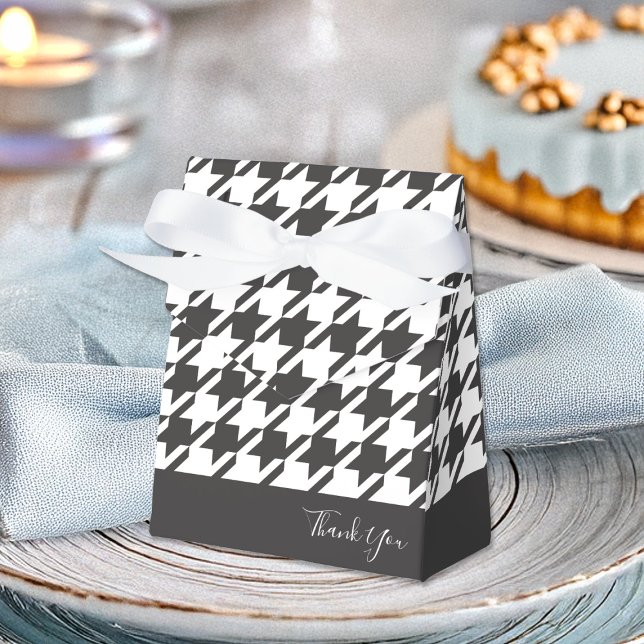 Thank You Classic Modern Black White Houndstooth Favor Boxes (Creator Uploaded)