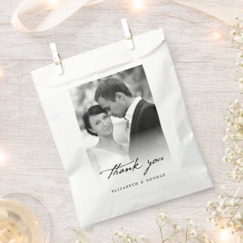 Thank You Classic Script Calligraphy Photo Wedding Favor Bag by fatfatin_blue_knot at Zazzle