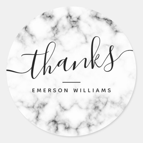 Thank you classy white marble classic round sticker