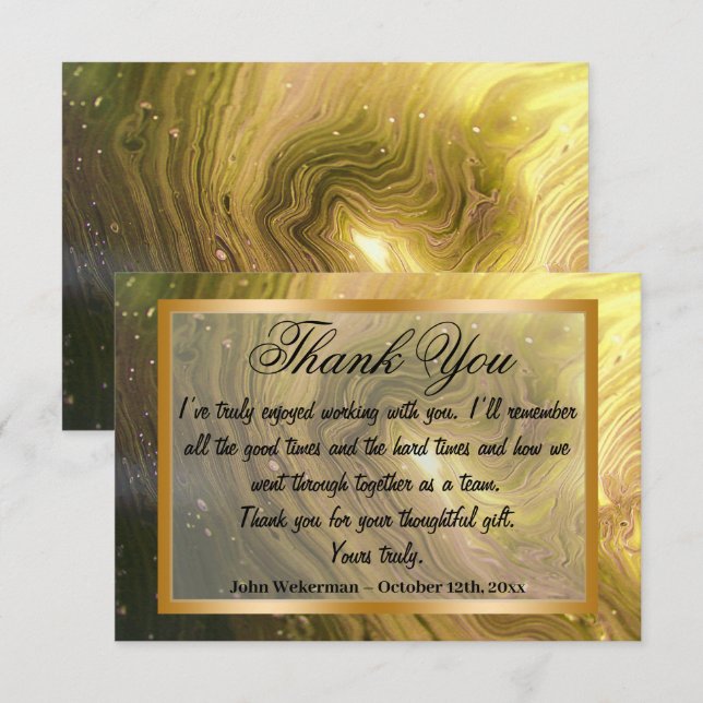 Thank You co-worker & Bright Yellow Marble, Gold  Note Card (Front/Back)