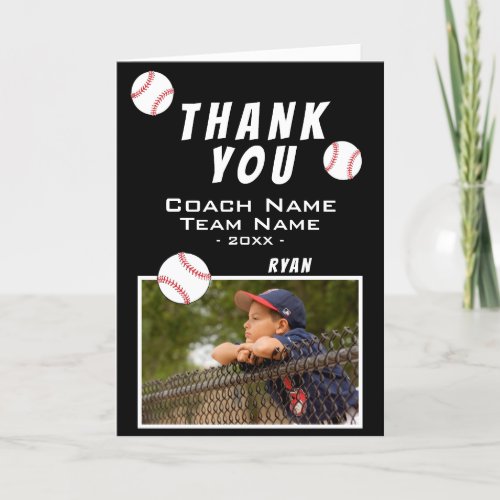 Thank you Coach Baseball Black Photo Card