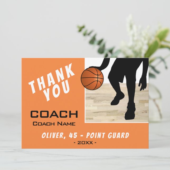 Thank you Coach Basketball Player Silhouette Card (Standing Front)