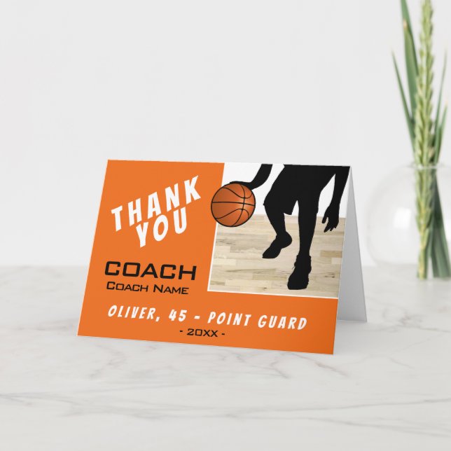 Thank you Coach Basketball Player Silhouette Card (Front)