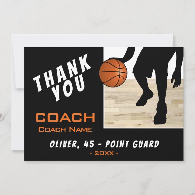 Thank you Coach Basketball Player Silhouette Card (Front)