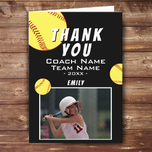 Thank you Coach Black Softball Photo Card