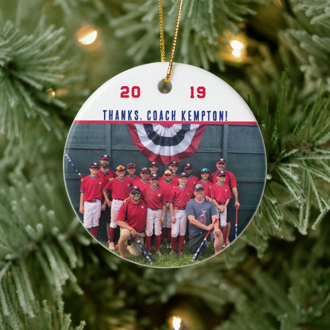 Thank You Coach – Cooperstown Gift Team Photo Ceramic Ornament (Tree)