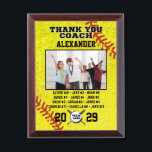 Thank You Coach, Custom photo & teammates names Award Plaque<br><div class="desc">A personalized Plaque with the coach and players' names, along with their custom pictures, can serve as a memorable and unique memento for a team. This thoughtful gesture fosters a sense of unity, pride, and camaraderie among team members, while also providing a tangible reminder of their shared experiences and achievements...</div>