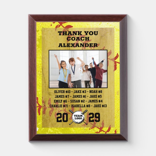 Thank You Coach, Custom photo & teammates names Award Plaque (Vertical)