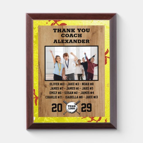 Thank You Coach Custom photo  teammates names Award Plaque