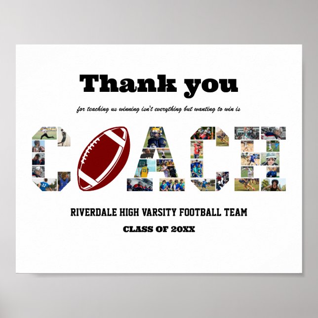 Thank You Coach Football Team Photo Collage  Poster (Front)