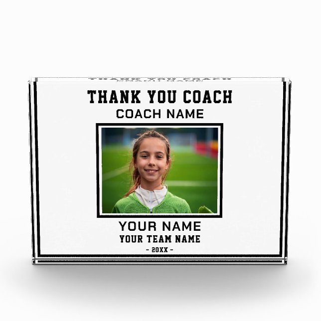 Thank you Coach Player Name Team Sports Photo Block (Front)