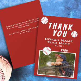 Thank you Coach Red Baseball Photo Card