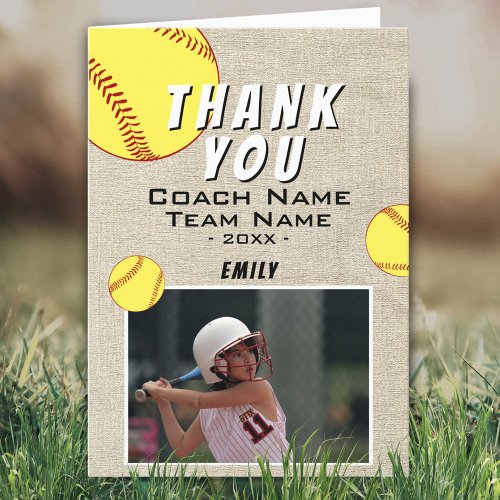 Thank you Coach Rustic Softball Photo Card