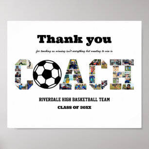 Thank You Coach Soccer Team Photo Collage  Poster