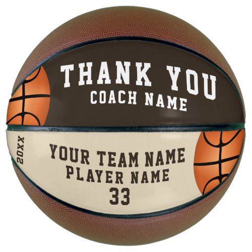 Thank you Coach Team Name Number Basketball - Thank you Coach Team Name Number and Year Basketball. Perfect thank you gift for a basketball coach. Personalize it with your team name, player name, number, year and coach name. The design has two basketballs on the left and the right side.