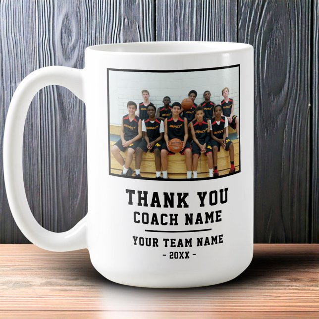 Thank you Coach Team Name Photo Coffee Mug (Creator Uploaded)