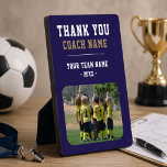 Thank you Coach Team Name Photo Plaque<br><div class="desc">Thank you Coach Team Name Photo plaque. Personalize with your coach name,  team name,  team photo and year. You can change any text on the plaque. A great gift and a keepsake plaque for a soccer coach!</div>