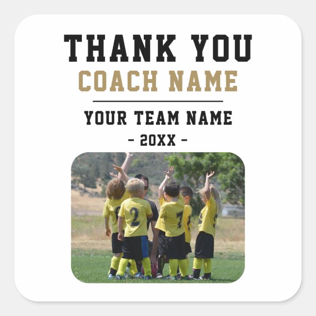Thank you Coach Team Name Photo Square Sticker (Front)